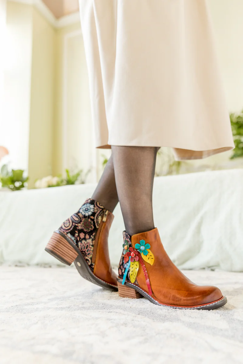 SOFFIA | PETAL APPLIQUE LEATHER ANKLE BOOT - Image 8
