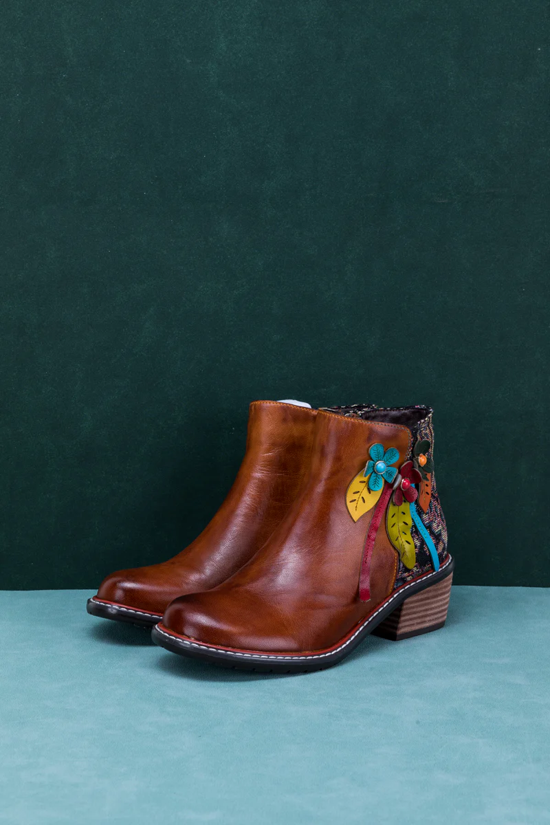 SOFFIA | PETAL APPLIQUE LEATHER ANKLE BOOT - Image 9