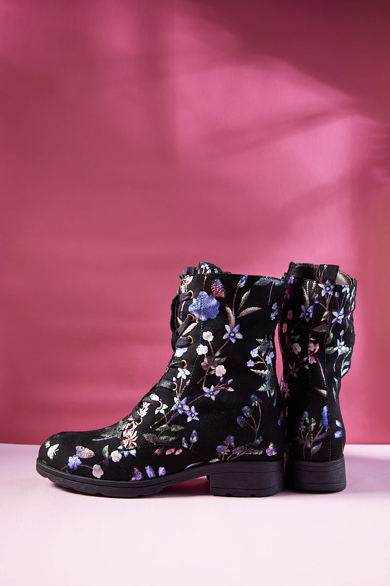 Soffia | Plum Blossom Thermoprint Combat Boots - Blue - Image 10