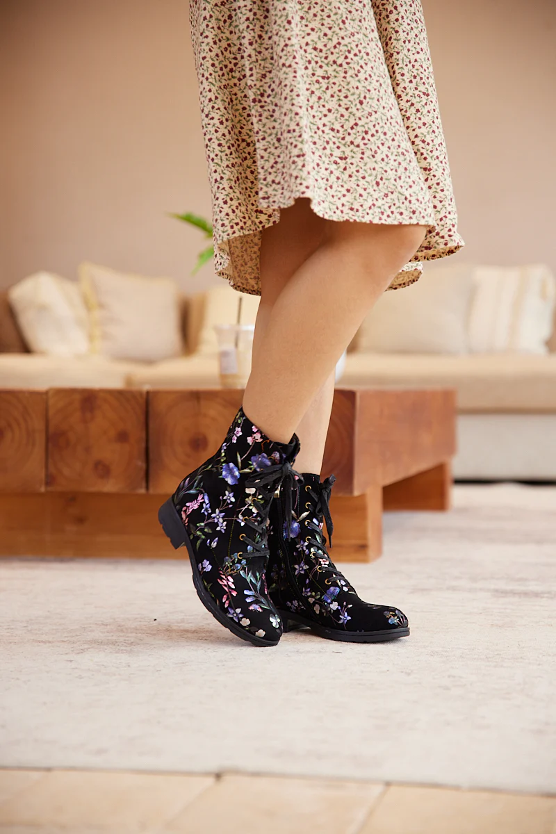 Soffia | Plum Blossom Thermoprint Combat Boots - Blue - Image 5
