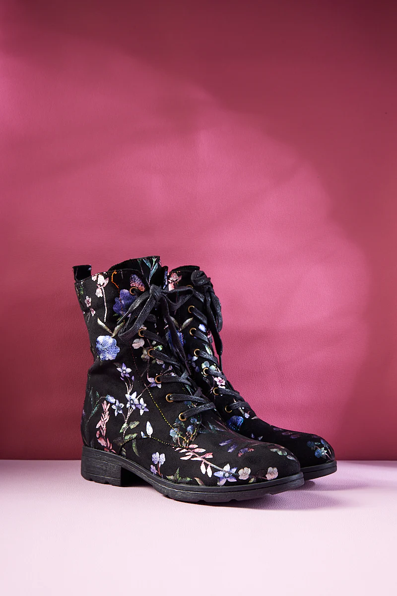 Soffia | Plum Blossom Thermoprint Combat Boots - Blue - Image 7