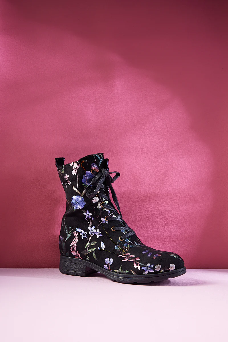 Soffia | Plum Blossom Thermoprint Combat Boots - Blue - Image 9