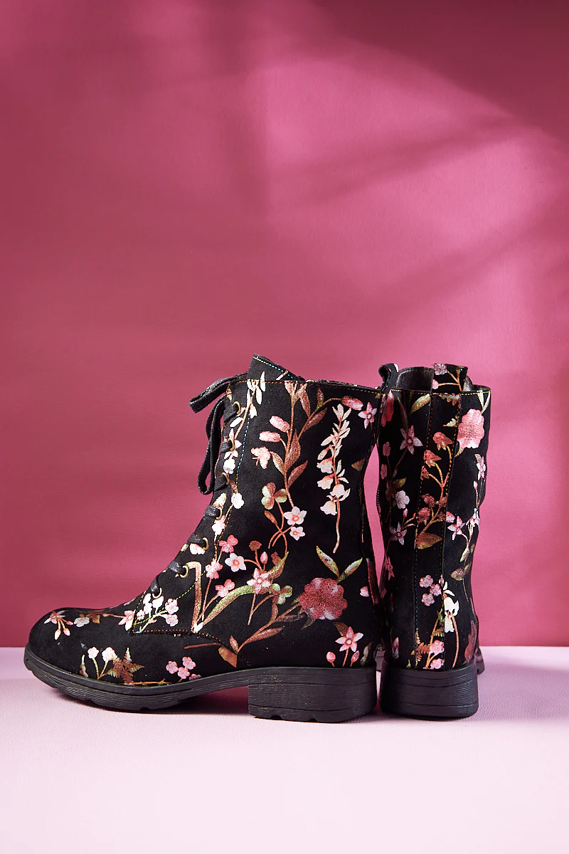 Soffia | Plum Blossom Thermoprint Combat Boots - Red - Image 10
