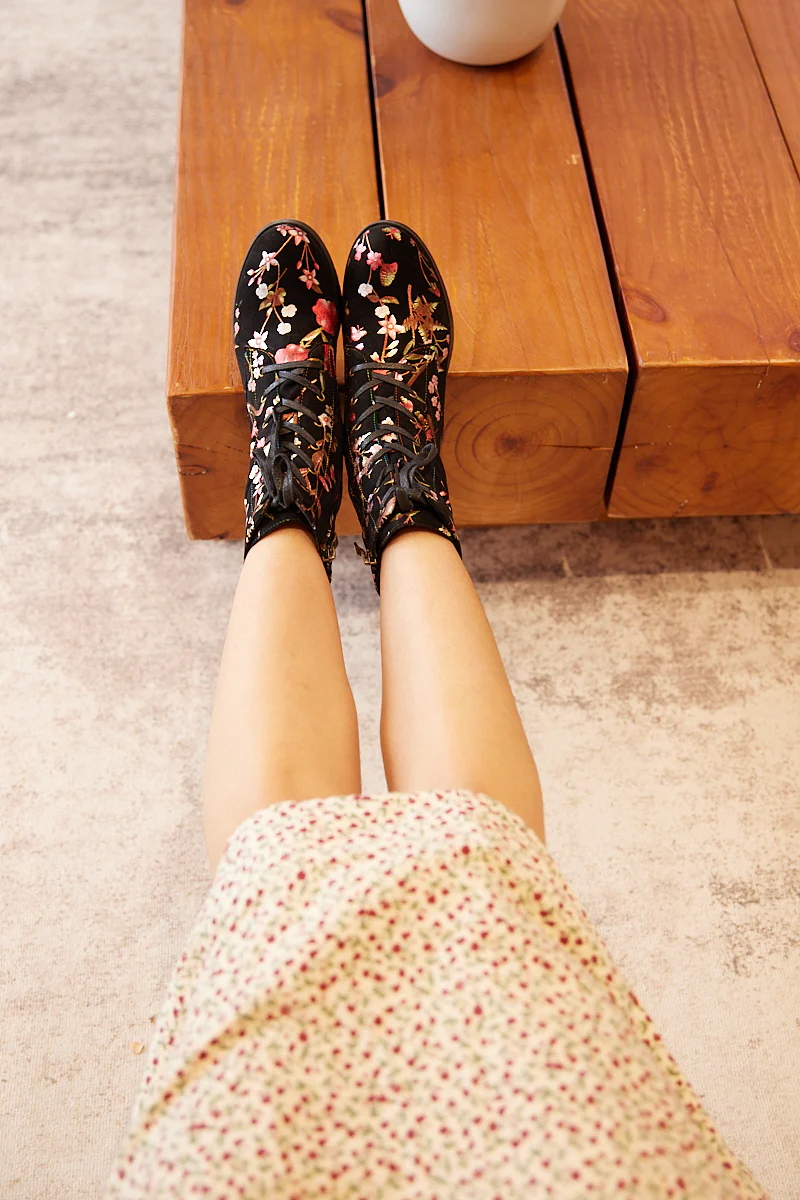 Soffia | Plum Blossom Thermoprint Combat Boots - Red - Image 6