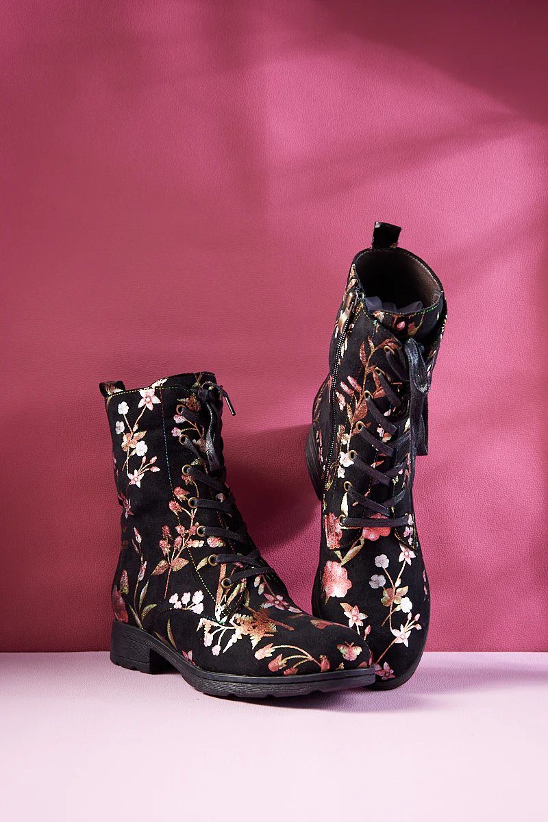 Soffia | Plum Blossom Thermoprint Combat Boots - Red - Image 8