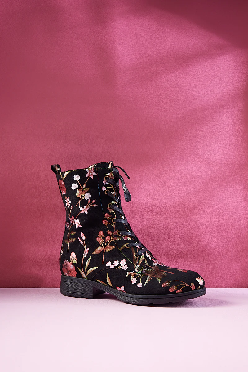 Soffia | Plum Blossom Thermoprint Combat Boots - Red - Image 9