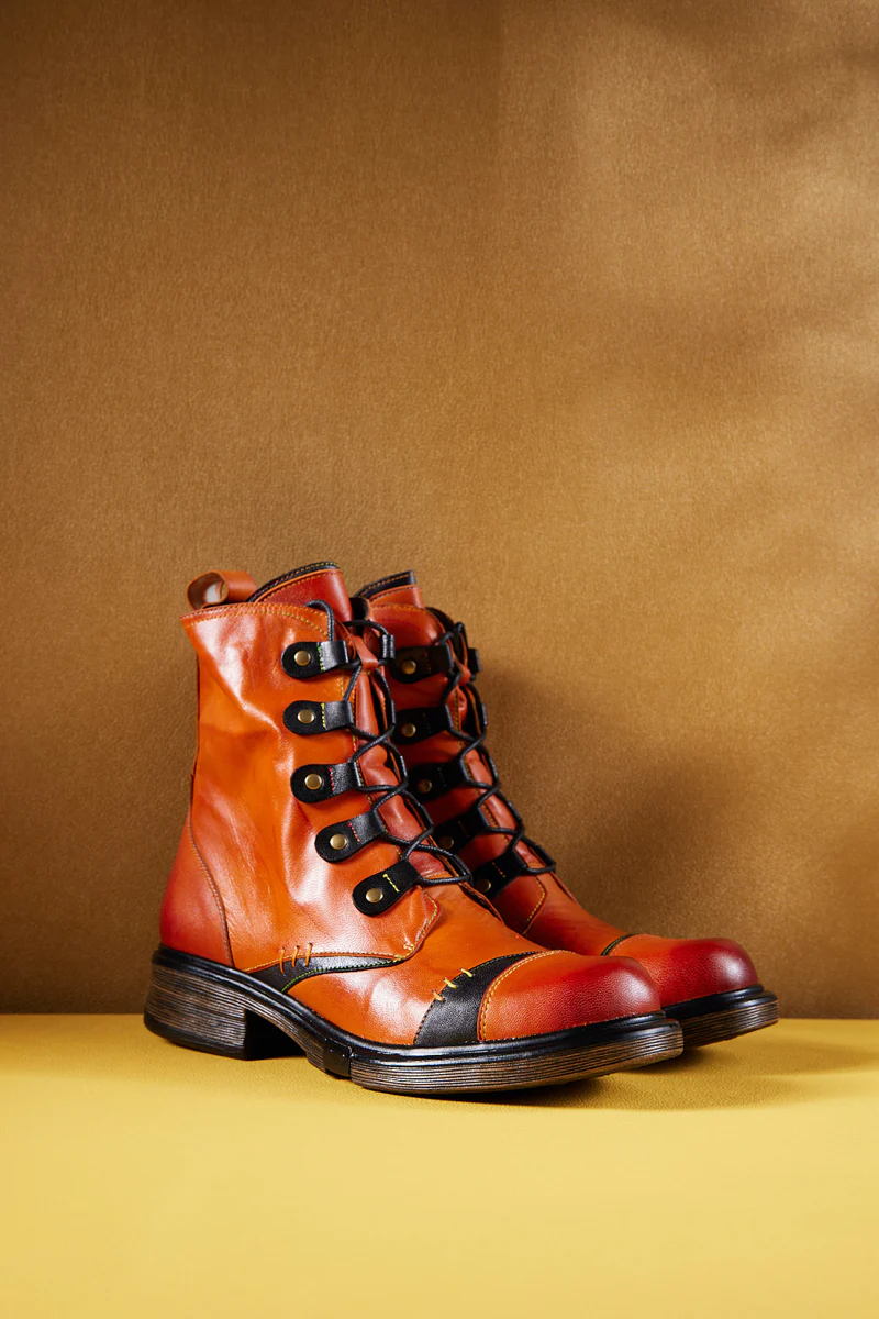 Soffia | Pumpkin Stepper Leather Combat Boots - Image 10