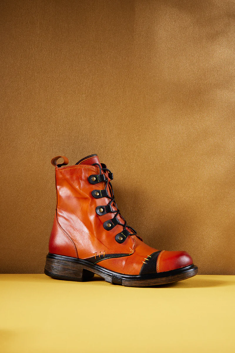 Soffia | Pumpkin Stepper Leather Combat Boots - Image 11