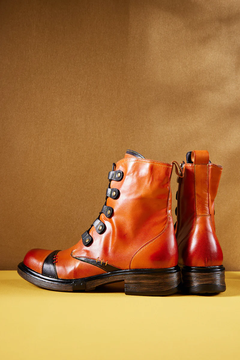 Soffia | Pumpkin Stepper Leather Combat Boots - Image 12