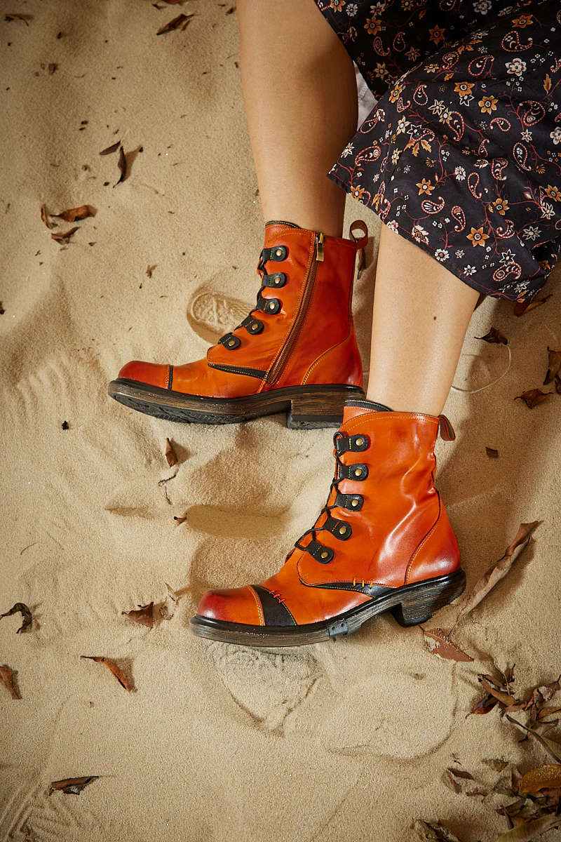 Soffia | Pumpkin Stepper Leather Combat Boots - Image 3