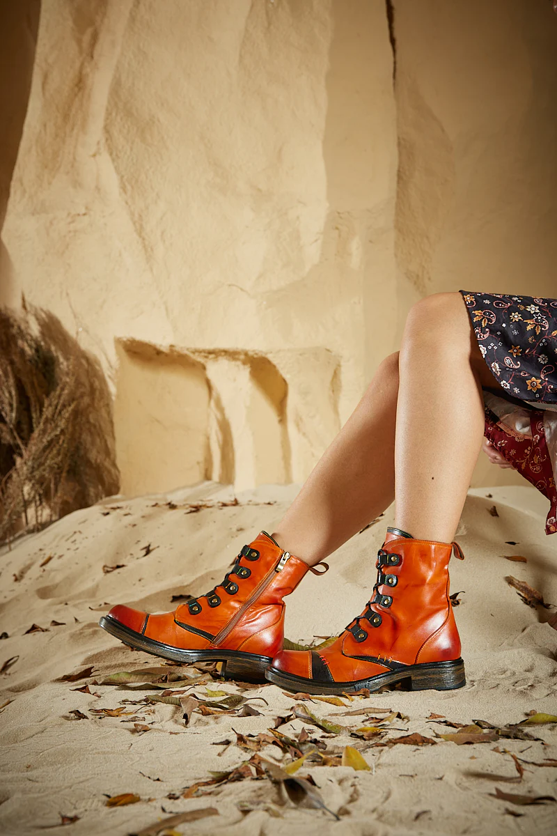 Soffia | Pumpkin Stepper Leather Combat Boots - Image 4