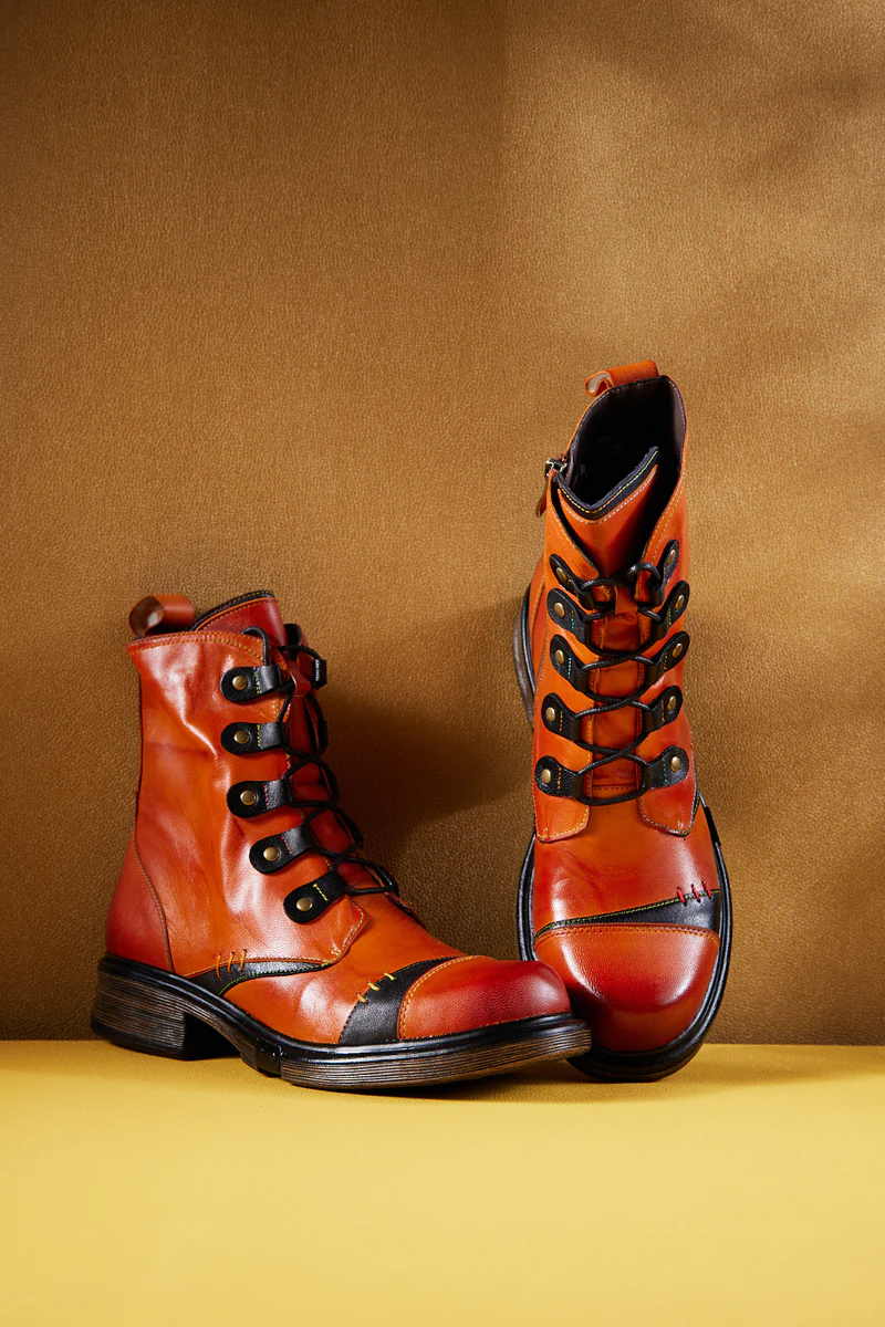 Soffia | Pumpkin Stepper Leather Combat Boots - Image 9