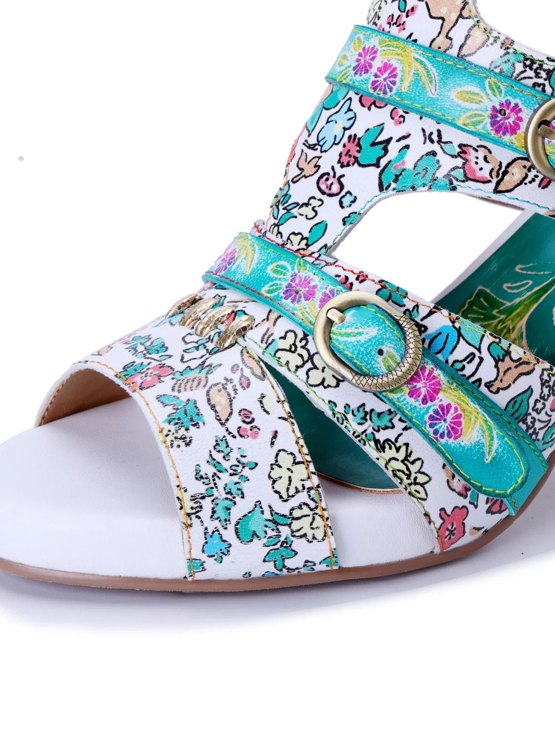 Soffia | Queen Retro Leather Floral Heels - Image 11