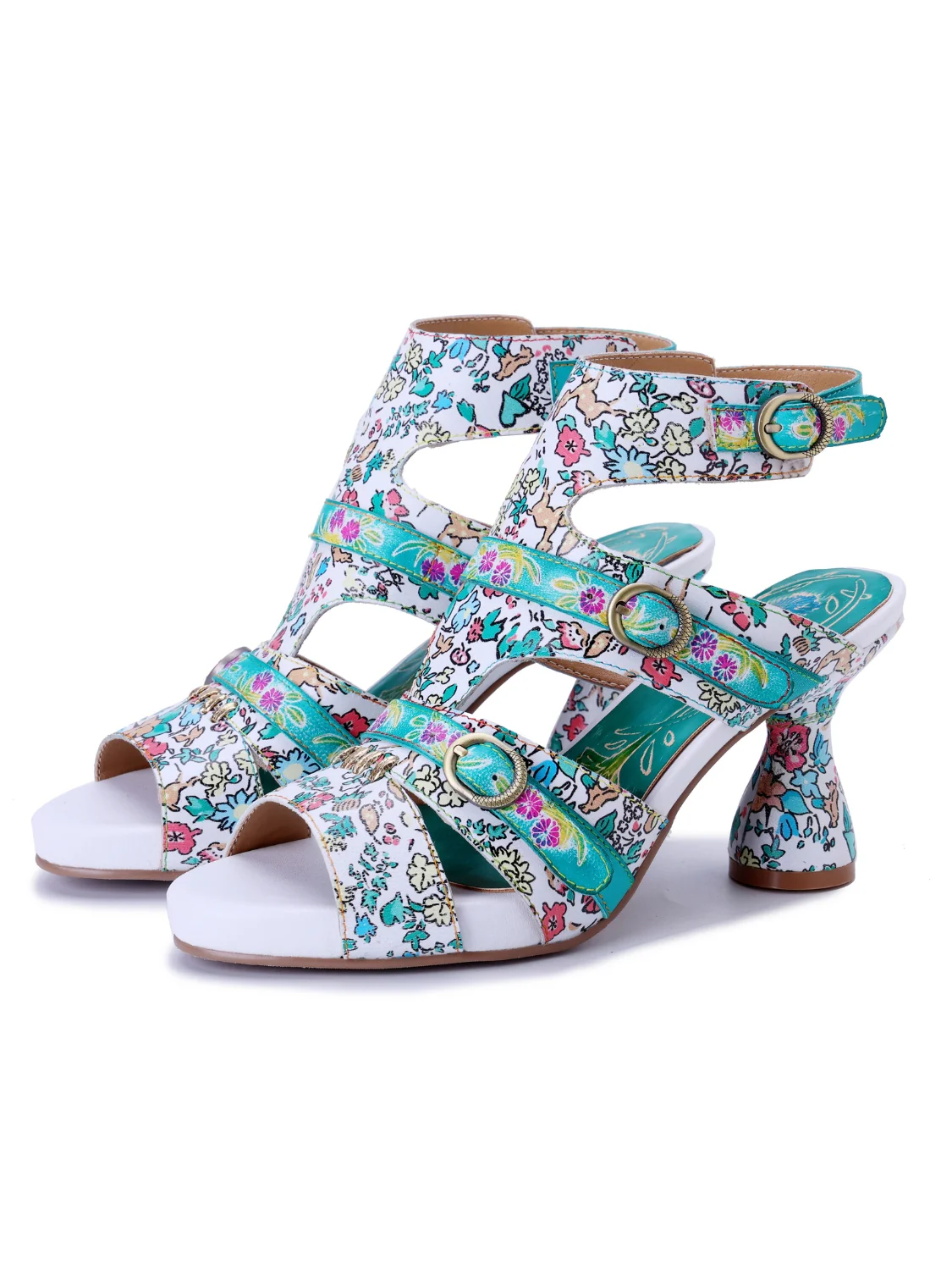 Soffia | Queen Retro Leather Floral Heels - Image 2