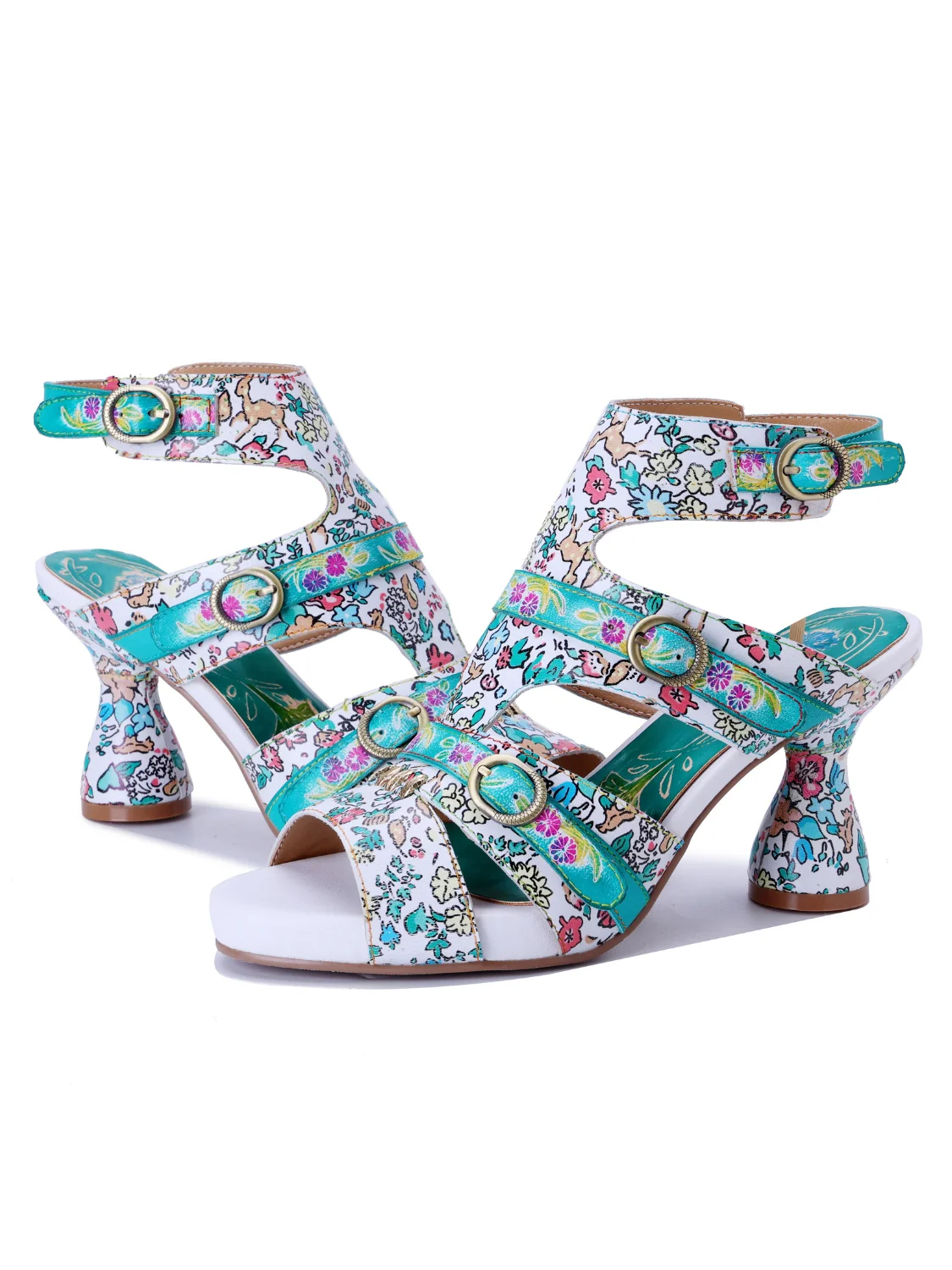 Soffia | Queen Retro Leather Floral Heels - Image 3