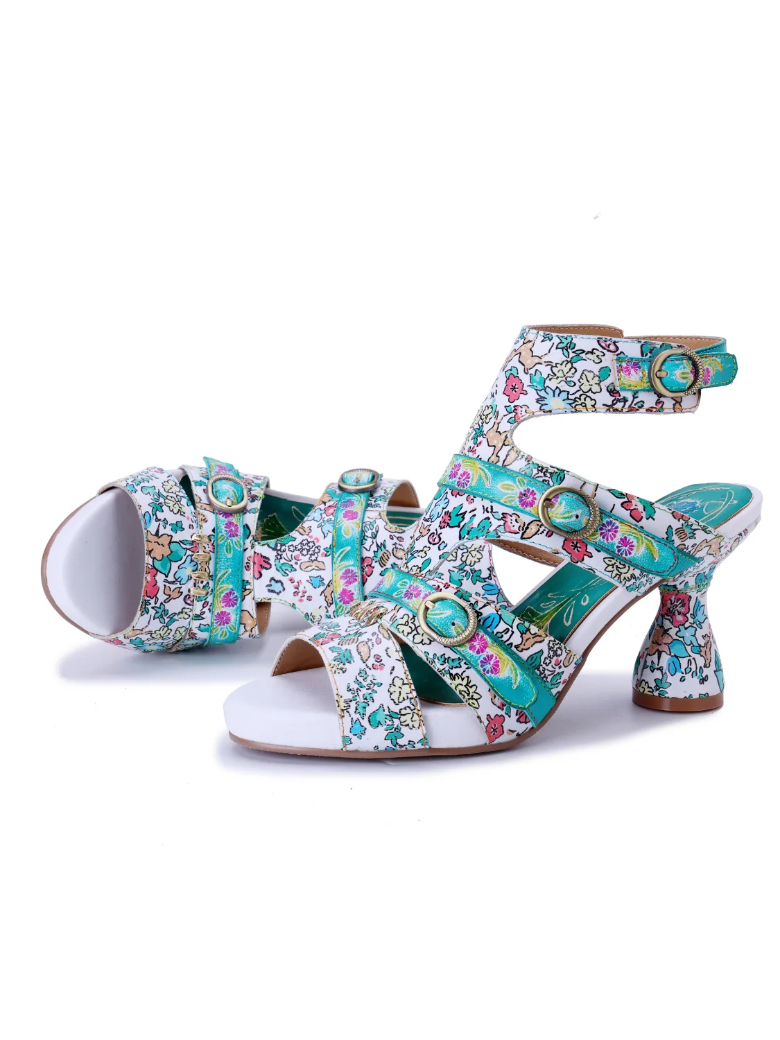 Soffia | Queen Retro Leather Floral Heels - Image 4
