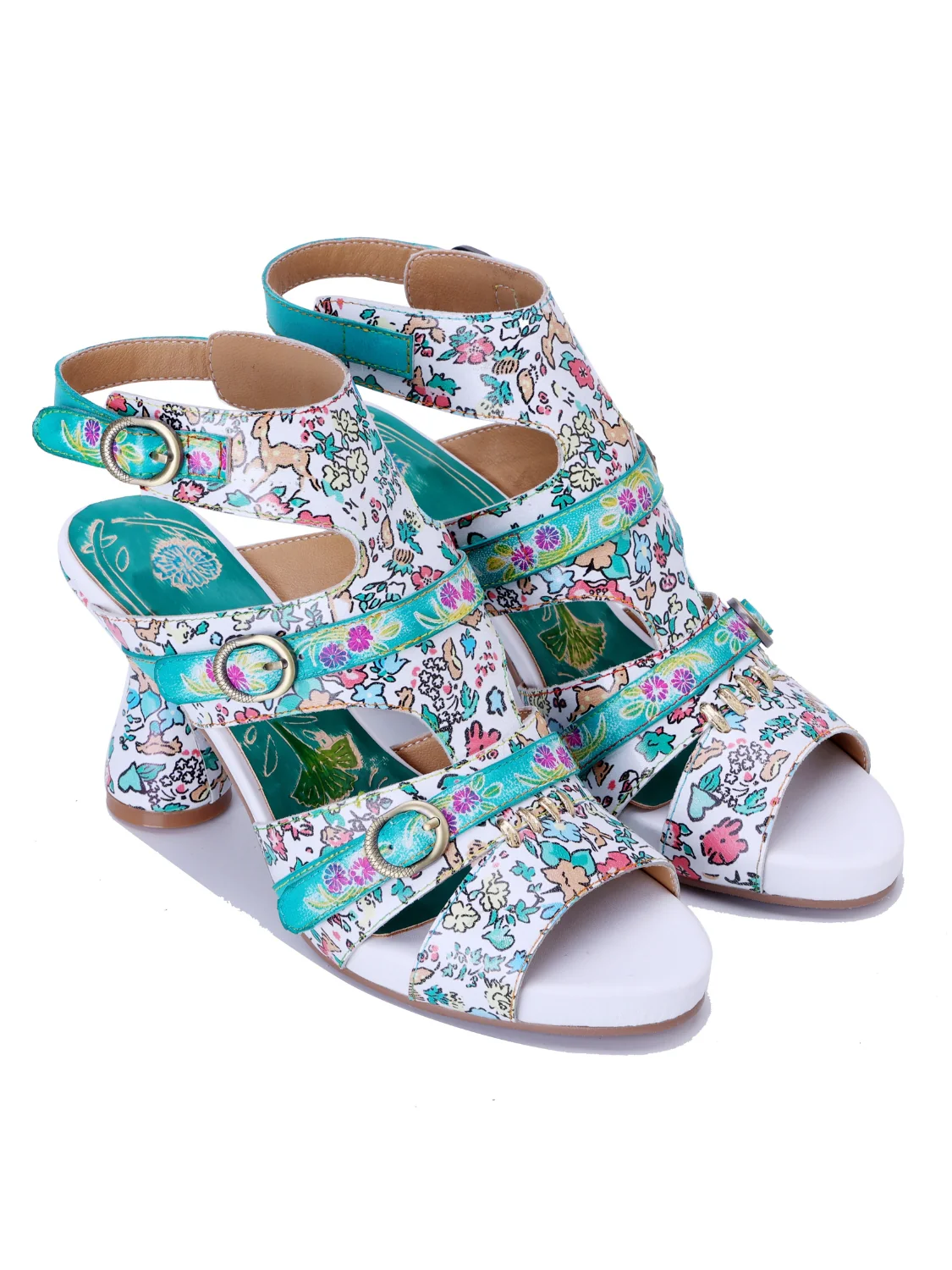 Soffia | Queen Retro Leather Floral Heels - Image 5