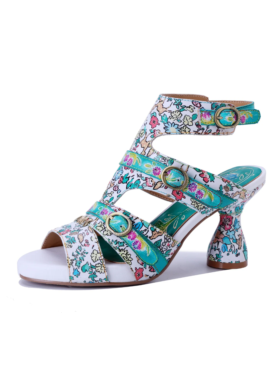 Soffia | Queen Retro Leather Floral Heels - Image 7