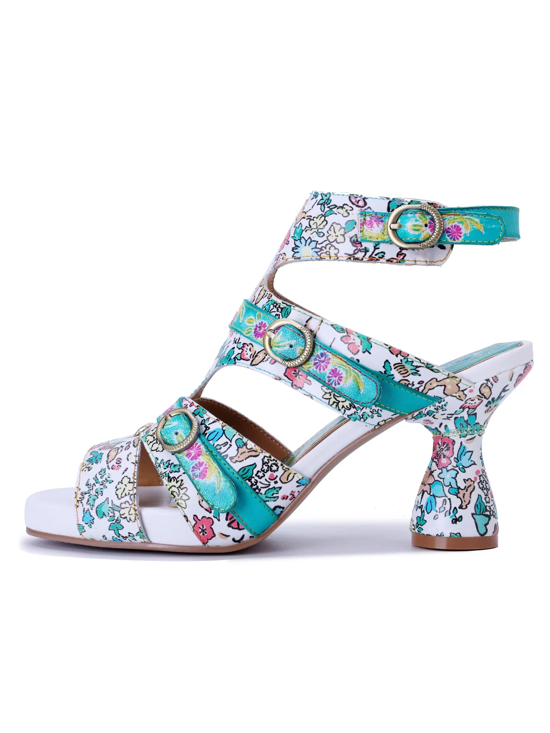 Soffia | Queen Retro Leather Floral Heels - Image 9