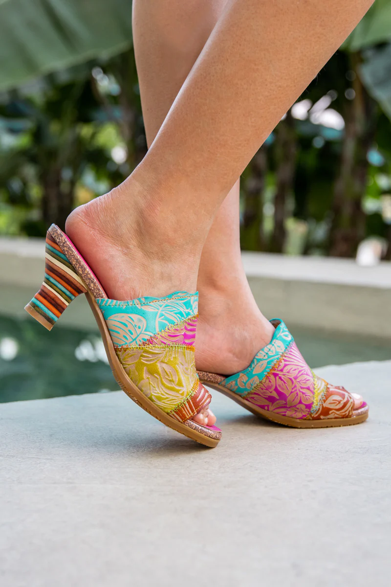 Soffia | Queen Retro Tropical Embossed Leather Sandal - Image 5