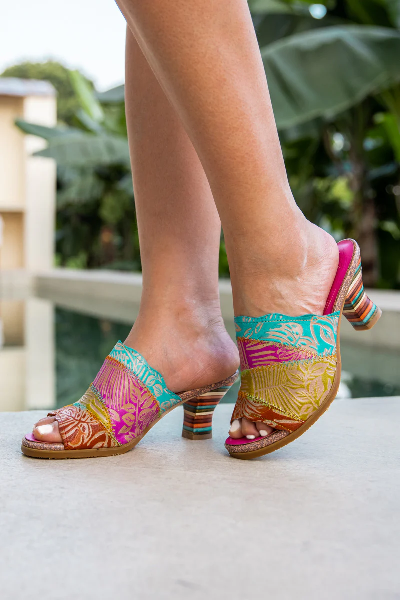Soffia | Queen Retro Tropical Embossed Leather Sandal - Image 7