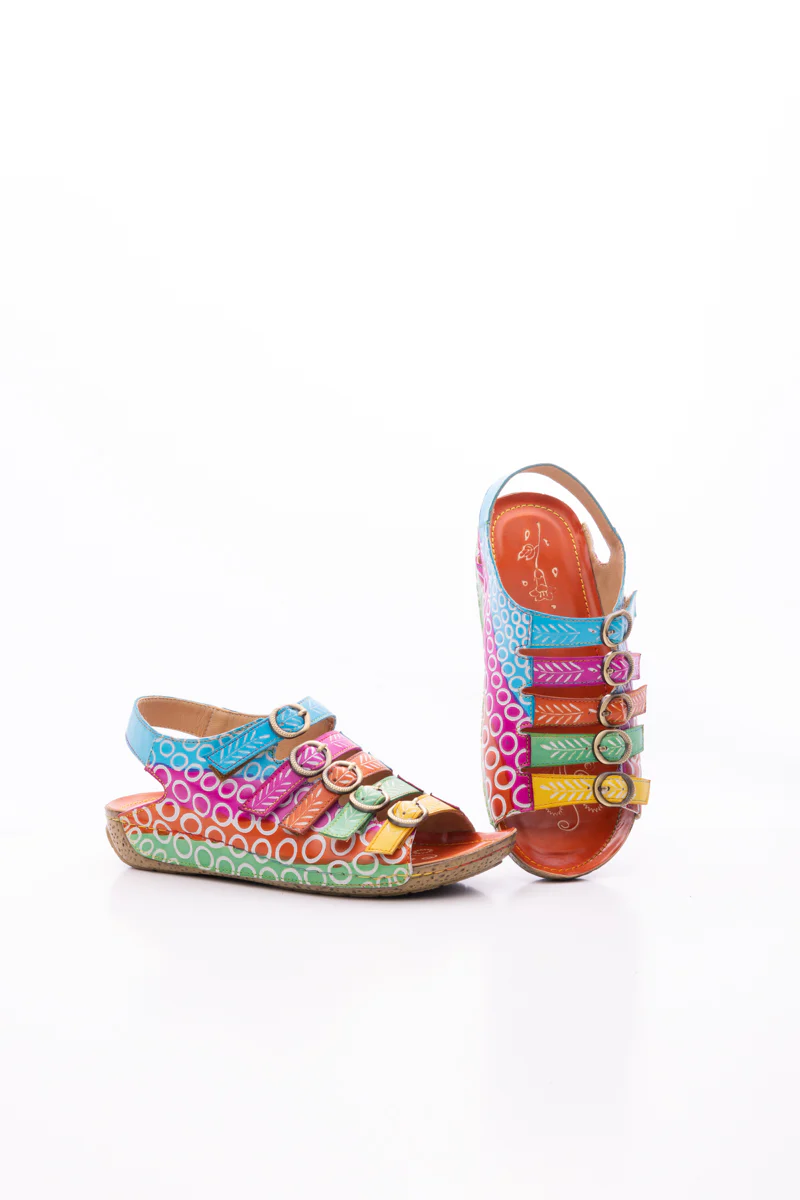 SOFFIA | RAINBOW STRAP BUBBLE PATTERN LEATHER SANDAL - Image 10