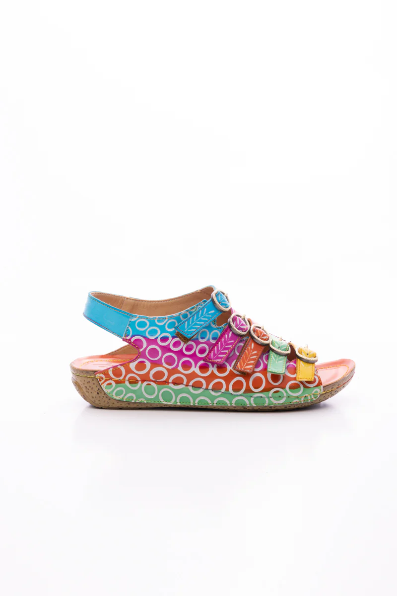 SOFFIA | RAINBOW STRAP BUBBLE PATTERN LEATHER SANDAL - Image 11