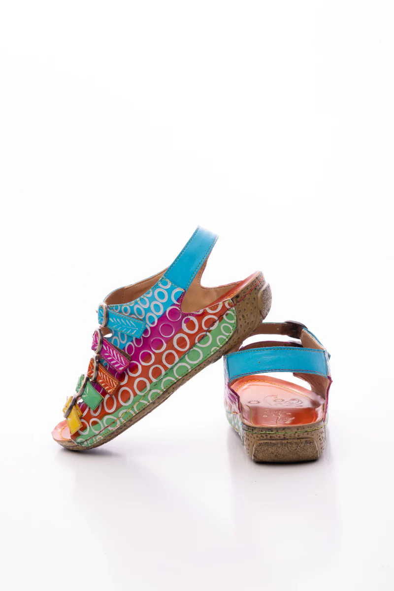SOFFIA | RAINBOW STRAP BUBBLE PATTERN LEATHER SANDAL - Image 12