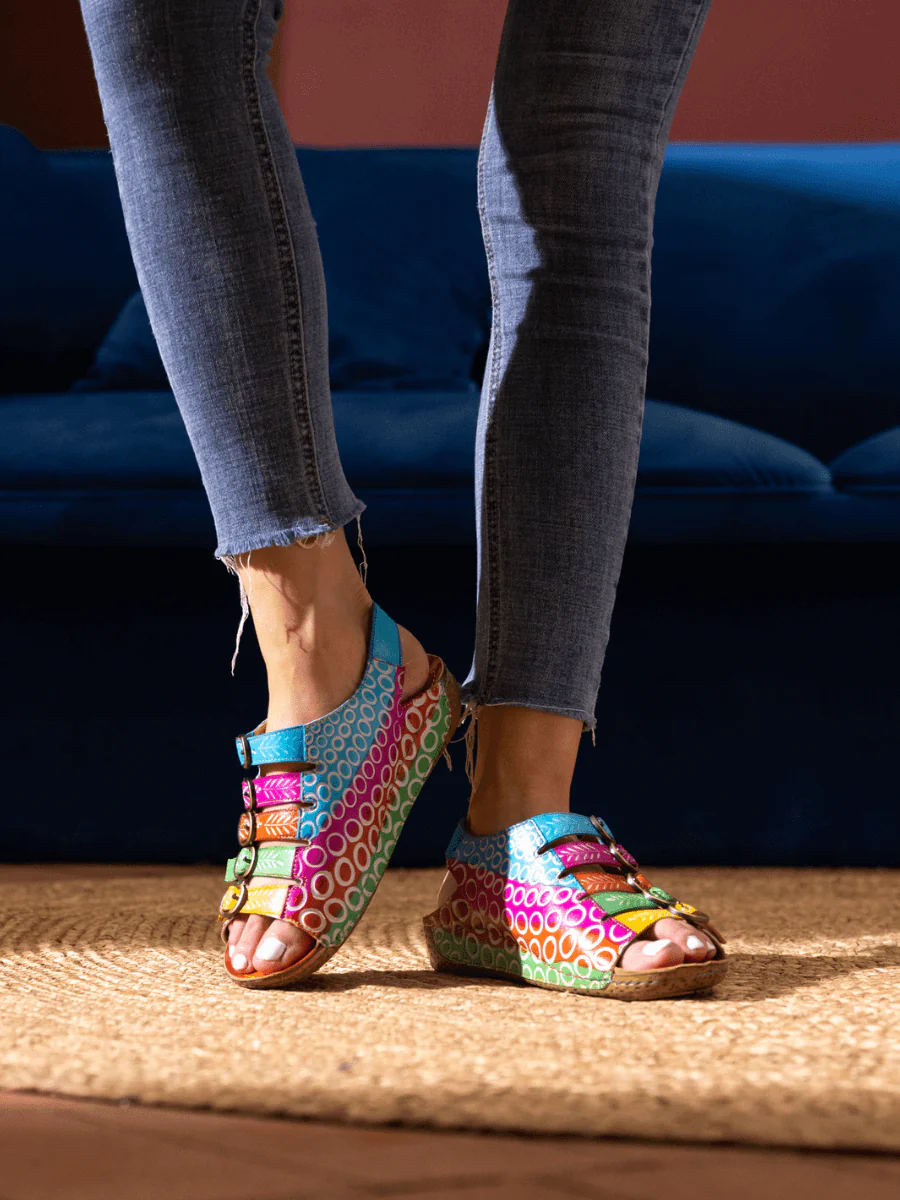 SOFFIA | RAINBOW STRAP BUBBLE PATTERN LEATHER SANDAL - Image 2