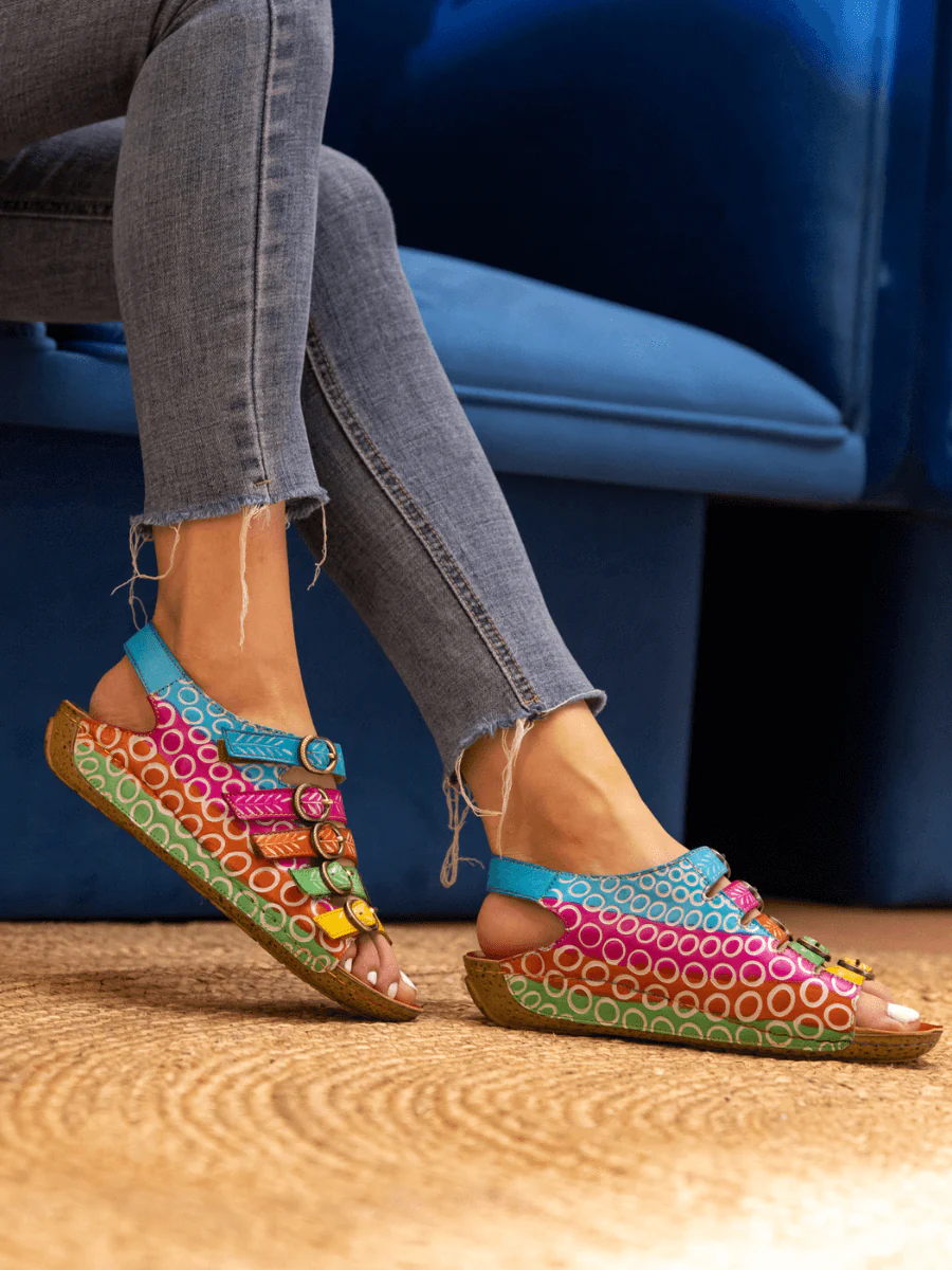 SOFFIA | RAINBOW STRAP BUBBLE PATTERN LEATHER SANDAL - Image 3