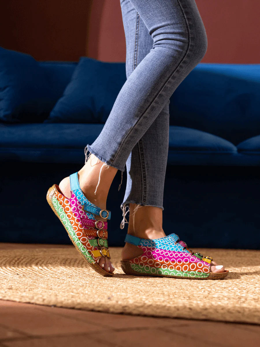 SOFFIA | RAINBOW STRAP BUBBLE PATTERN LEATHER SANDAL - Image 4