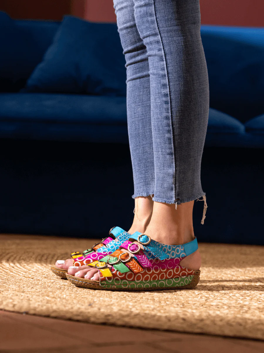 SOFFIA | RAINBOW STRAP BUBBLE PATTERN LEATHER SANDAL - Image 5