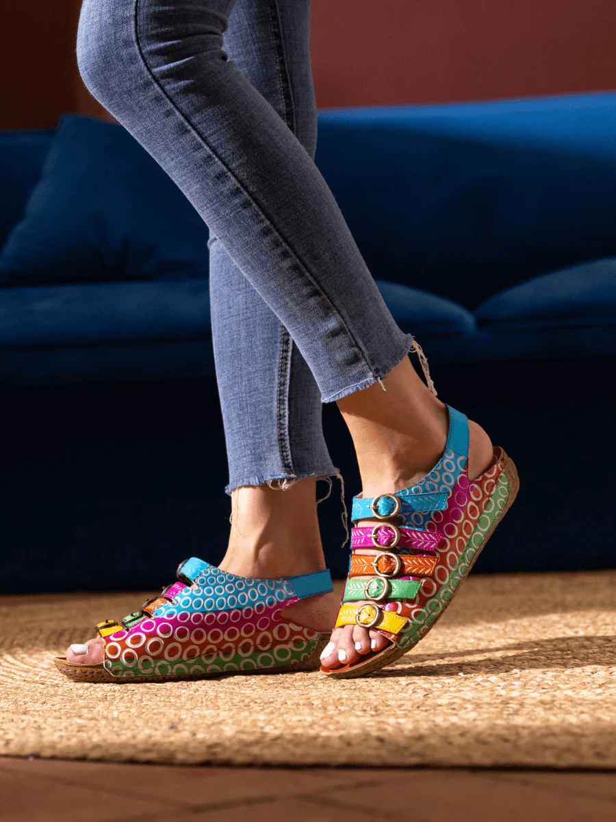 SOFFIA | RAINBOW STRAP BUBBLE PATTERN LEATHER SANDAL - Image 6