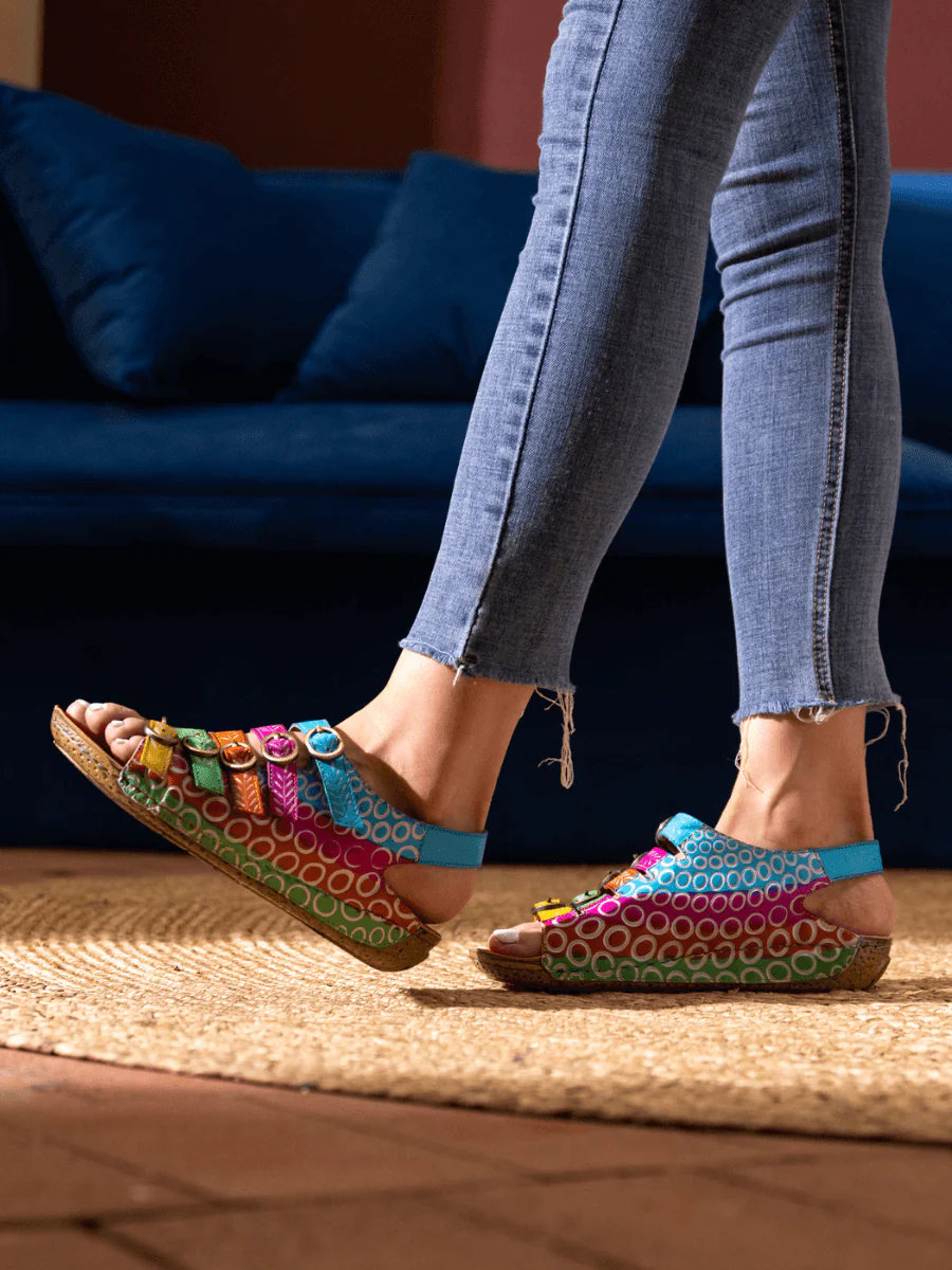 SOFFIA | RAINBOW STRAP BUBBLE PATTERN LEATHER SANDAL - Image 7