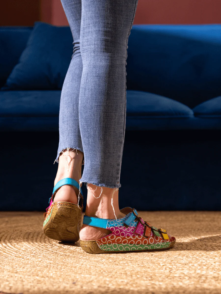 SOFFIA | RAINBOW STRAP BUBBLE PATTERN LEATHER SANDAL - Image 8
