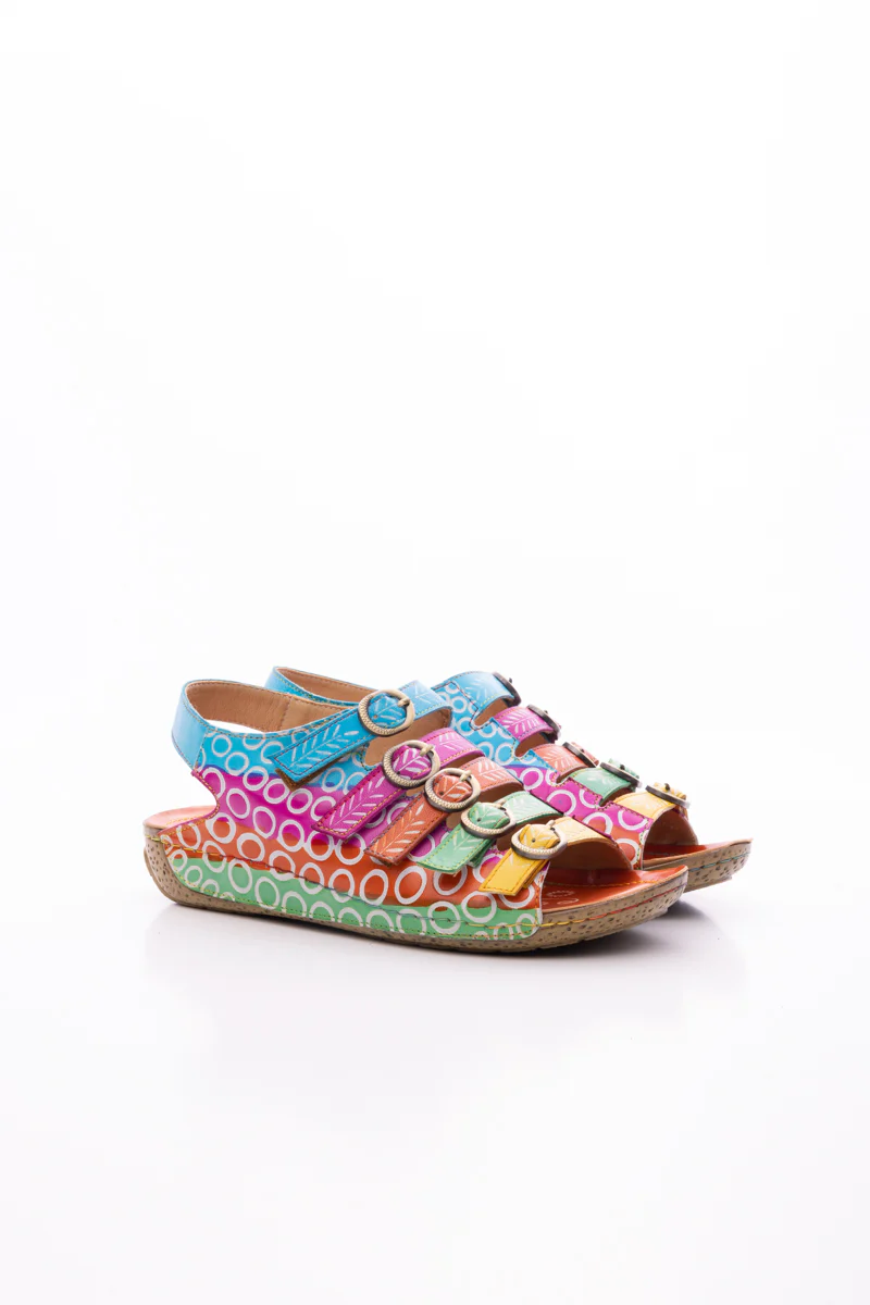 SOFFIA | RAINBOW STRAP BUBBLE PATTERN LEATHER SANDAL - Image 9