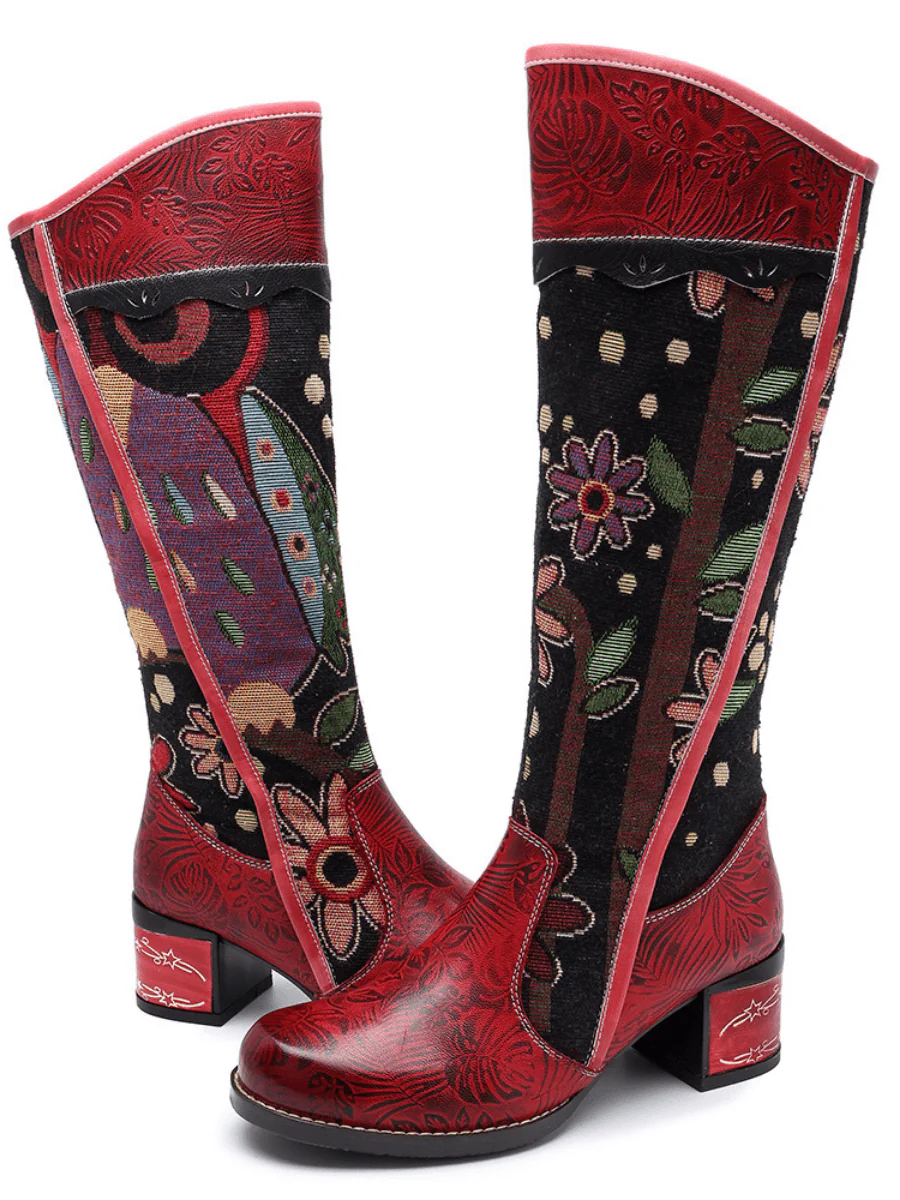 Soffia | Genuine Leather Blossom Tie-Accent Leather Knee Boots - Image 6