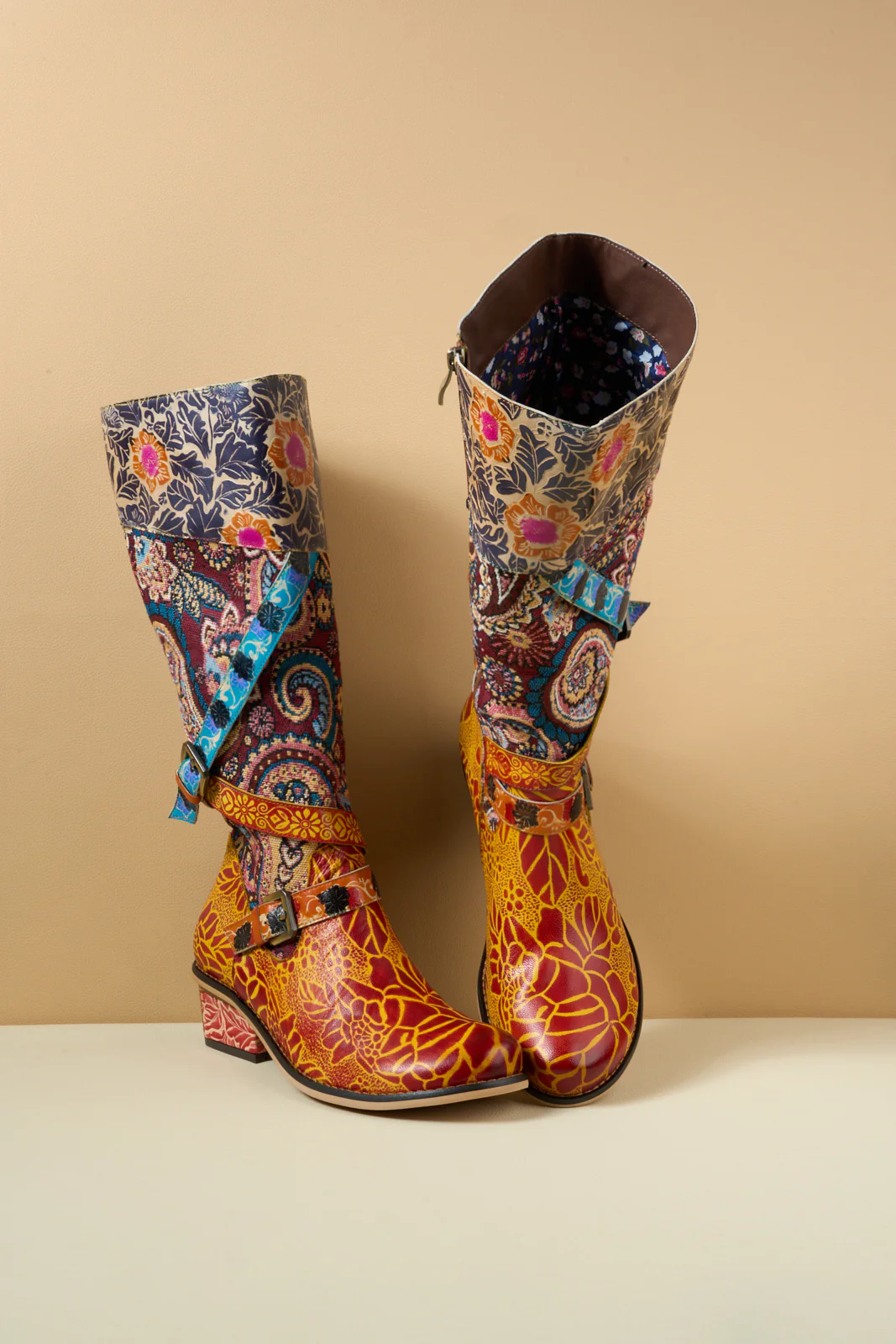 Soffia | Rheana Paisley Floral Jacquard Leather Knee-High Boots - Image 10