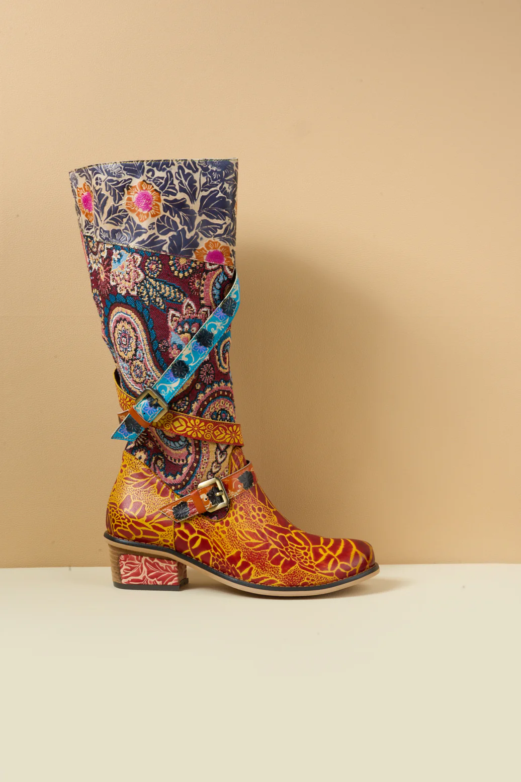 Soffia | Rheana Paisley Floral Jacquard Leather Knee-High Boots - Image 11