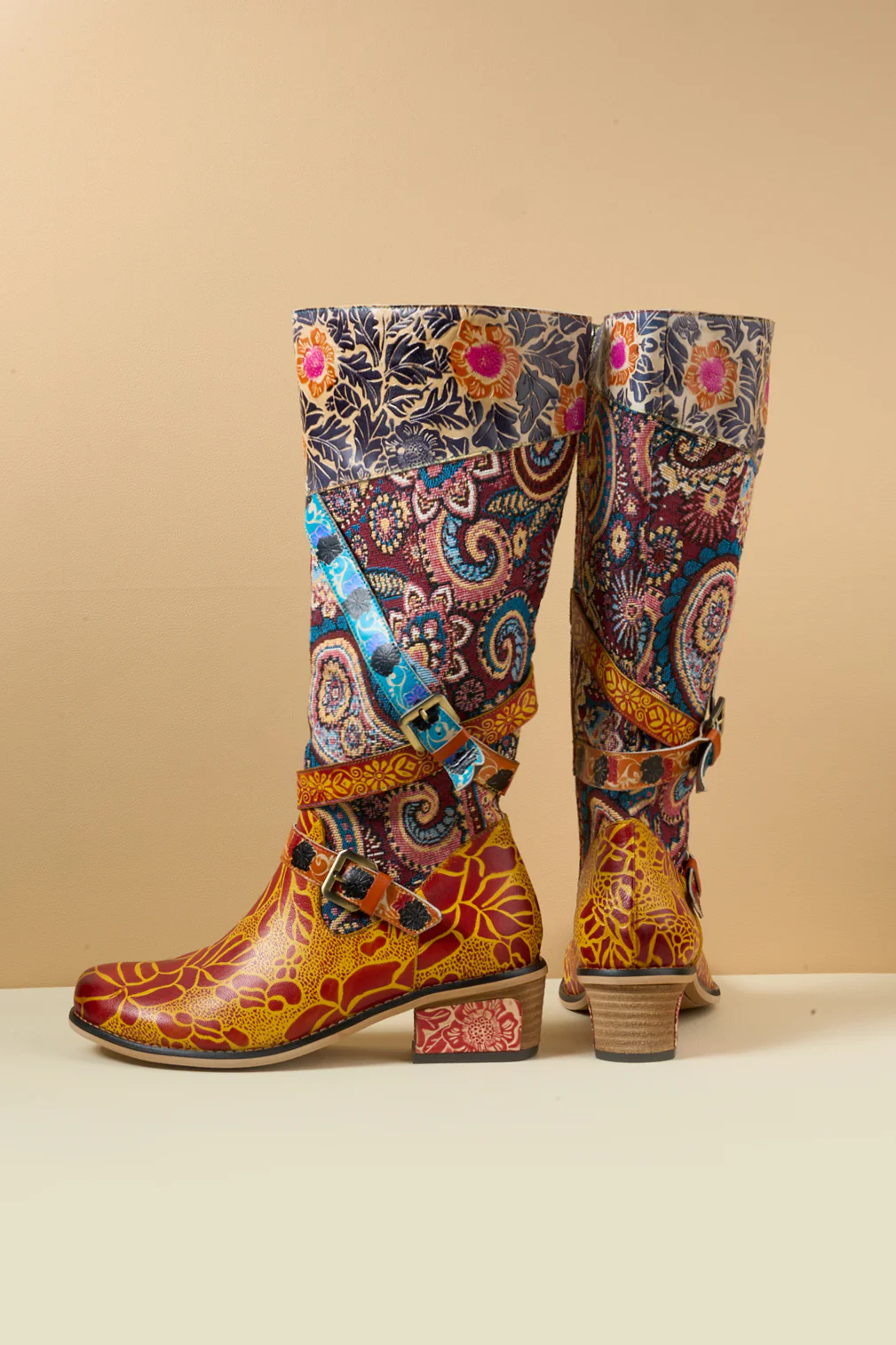 Soffia | Rheana Paisley Floral Jacquard Leather Knee-High Boots - Image 12