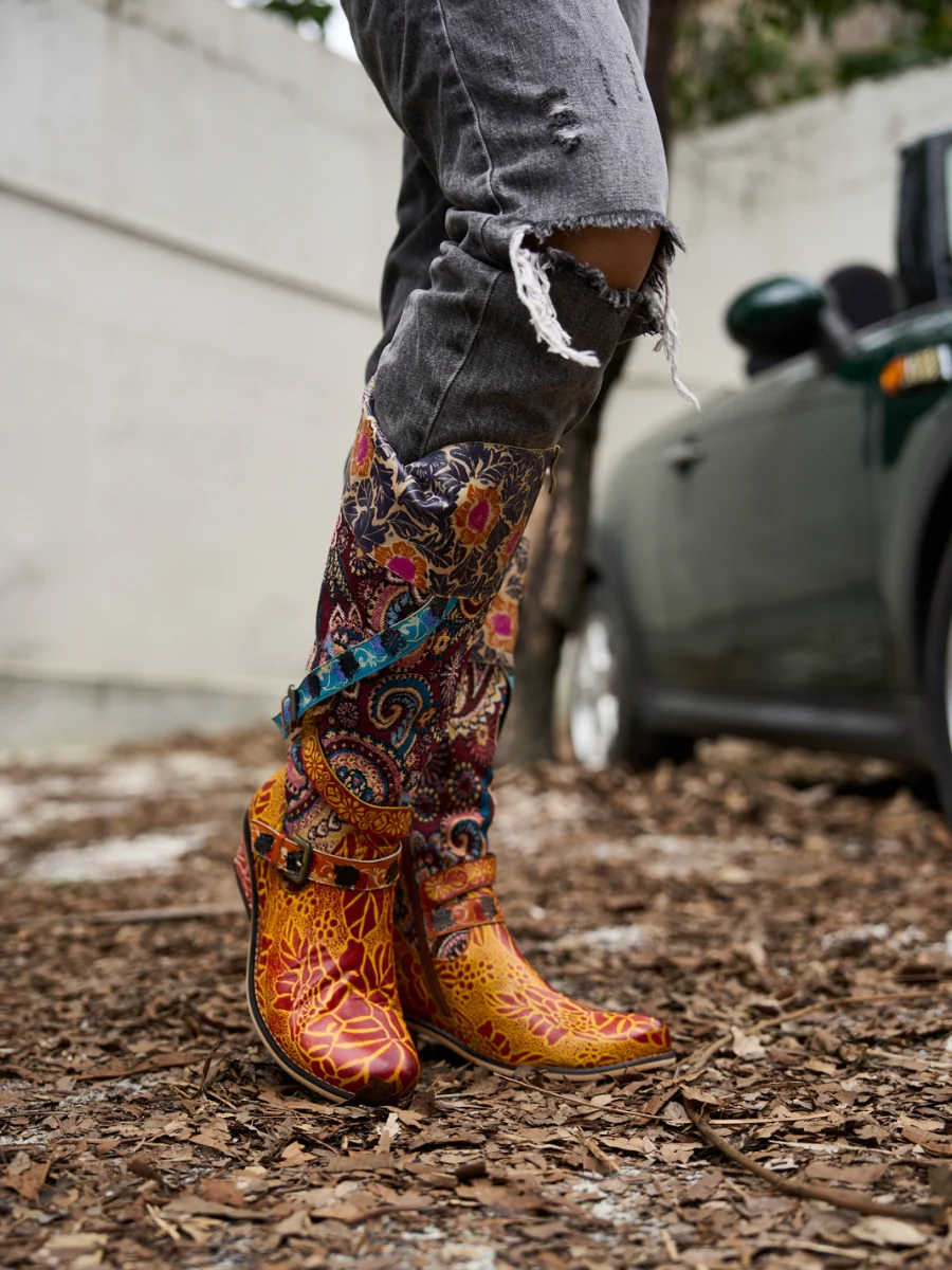 Soffia | Rheana Paisley Floral Jacquard Leather Knee-High Boots - Image 3