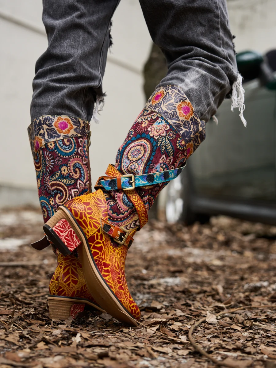 Soffia | Rheana Paisley Floral Jacquard Leather Knee-High Boots - Image 6