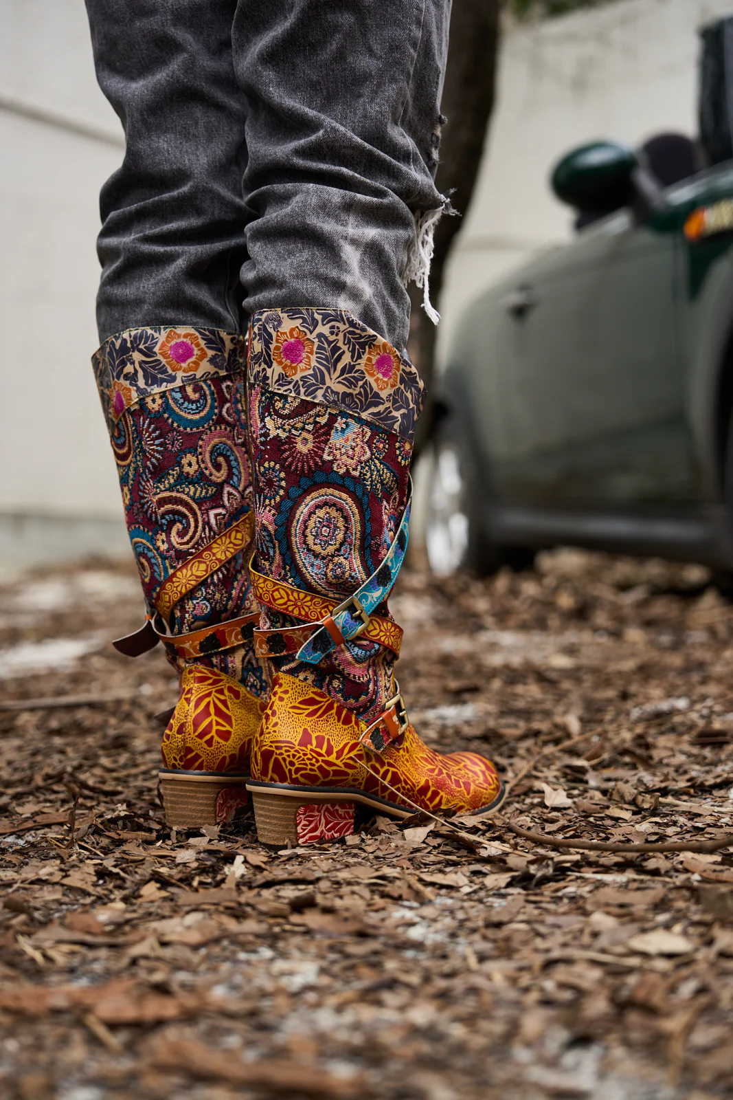 Soffia | Rheana Paisley Floral Jacquard Leather Knee-High Boots - Image 7