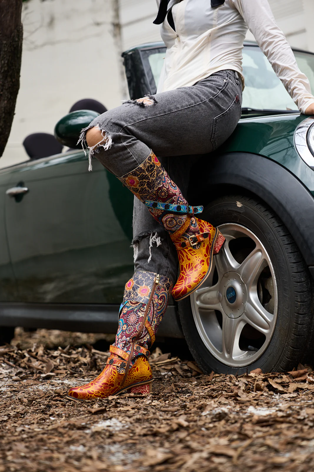Soffia | Rheana Paisley Floral Jacquard Leather Knee-High Boots - Image 8