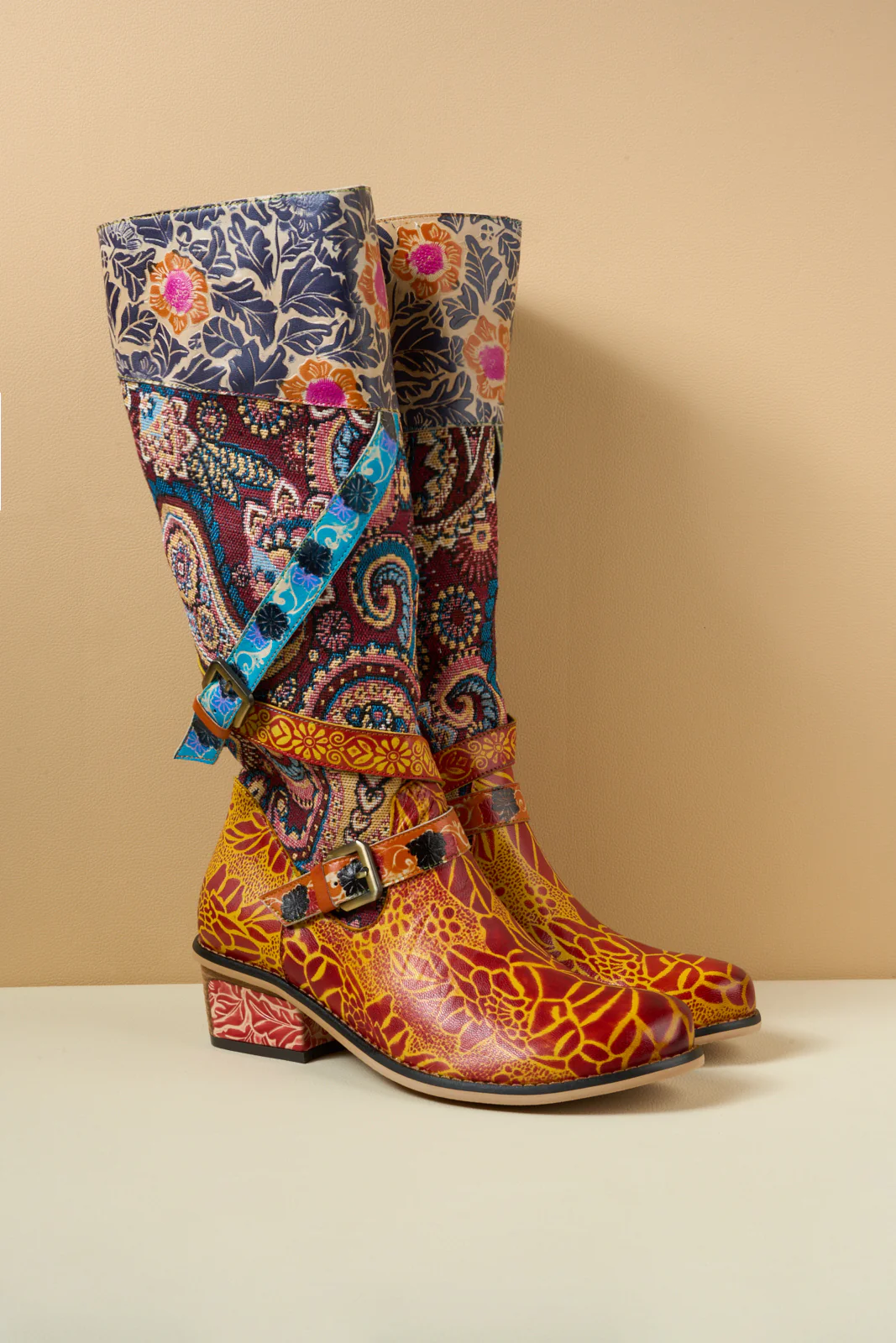 Soffia | Rheana Paisley Floral Jacquard Leather Knee-High Boots - Image 9