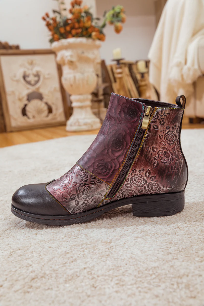 Soffia | Rose Garden Embossed Leather Strap Boot - brown - Image 10