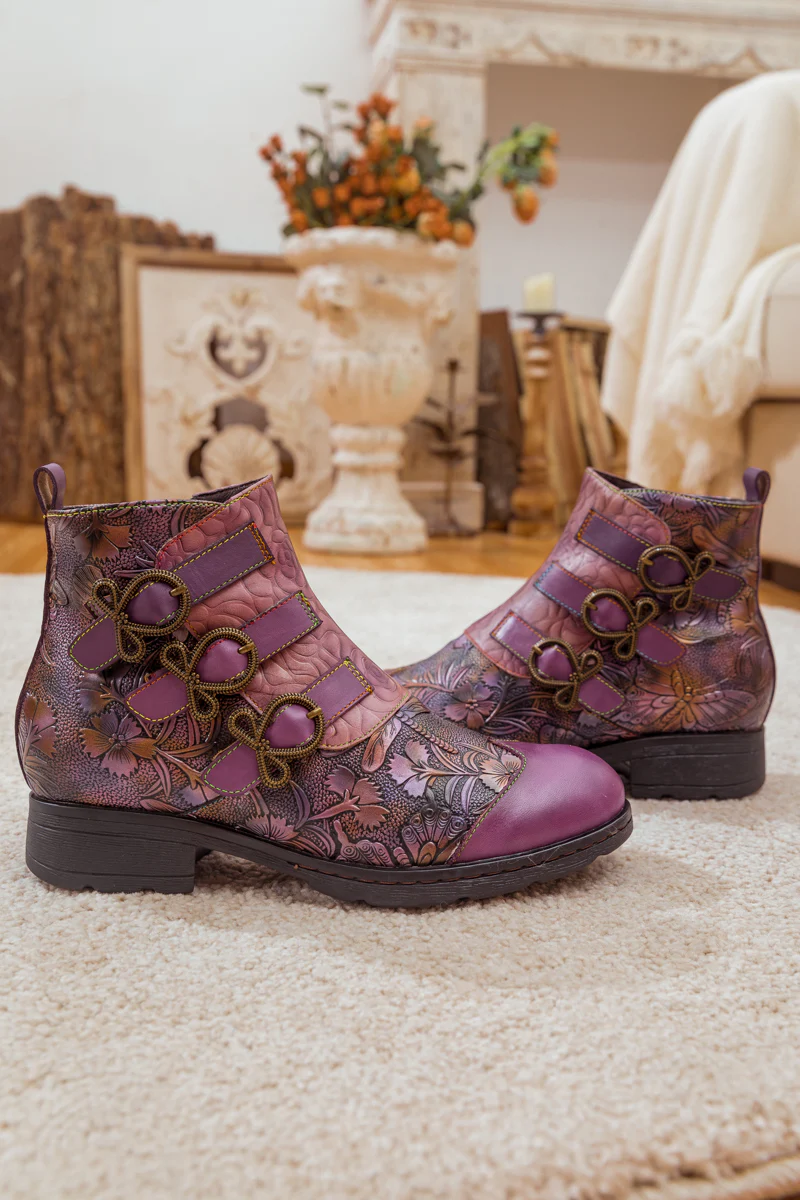 Soffia | Rose Garden Embossed Leather Strap Boot - purple - Image 2