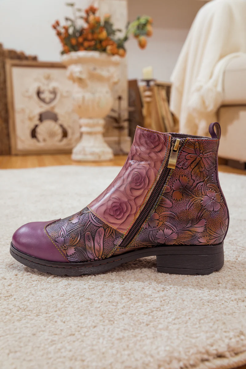 Soffia | Rose Garden Embossed Leather Strap Boot - purple - Image 4