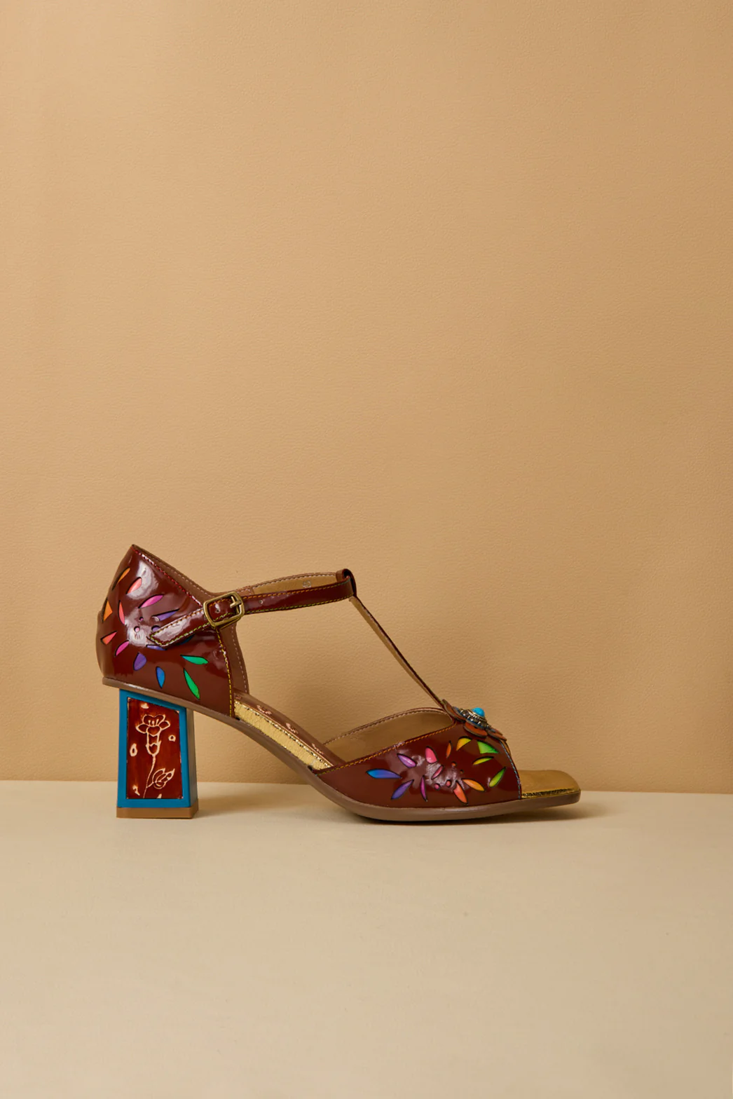Soffia | Roselynn Floral Perforated T-Strap Pump - Image 10