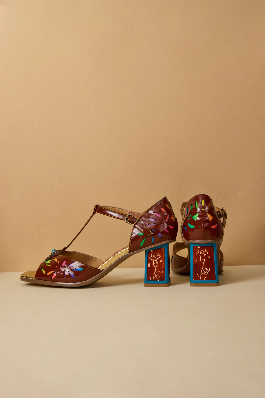 Soffia | Roselynn Floral Perforated T-Strap Pump - Image 11